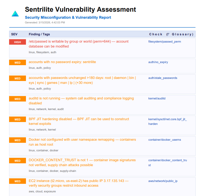 Sentrilite Vulnerability Assessment Report